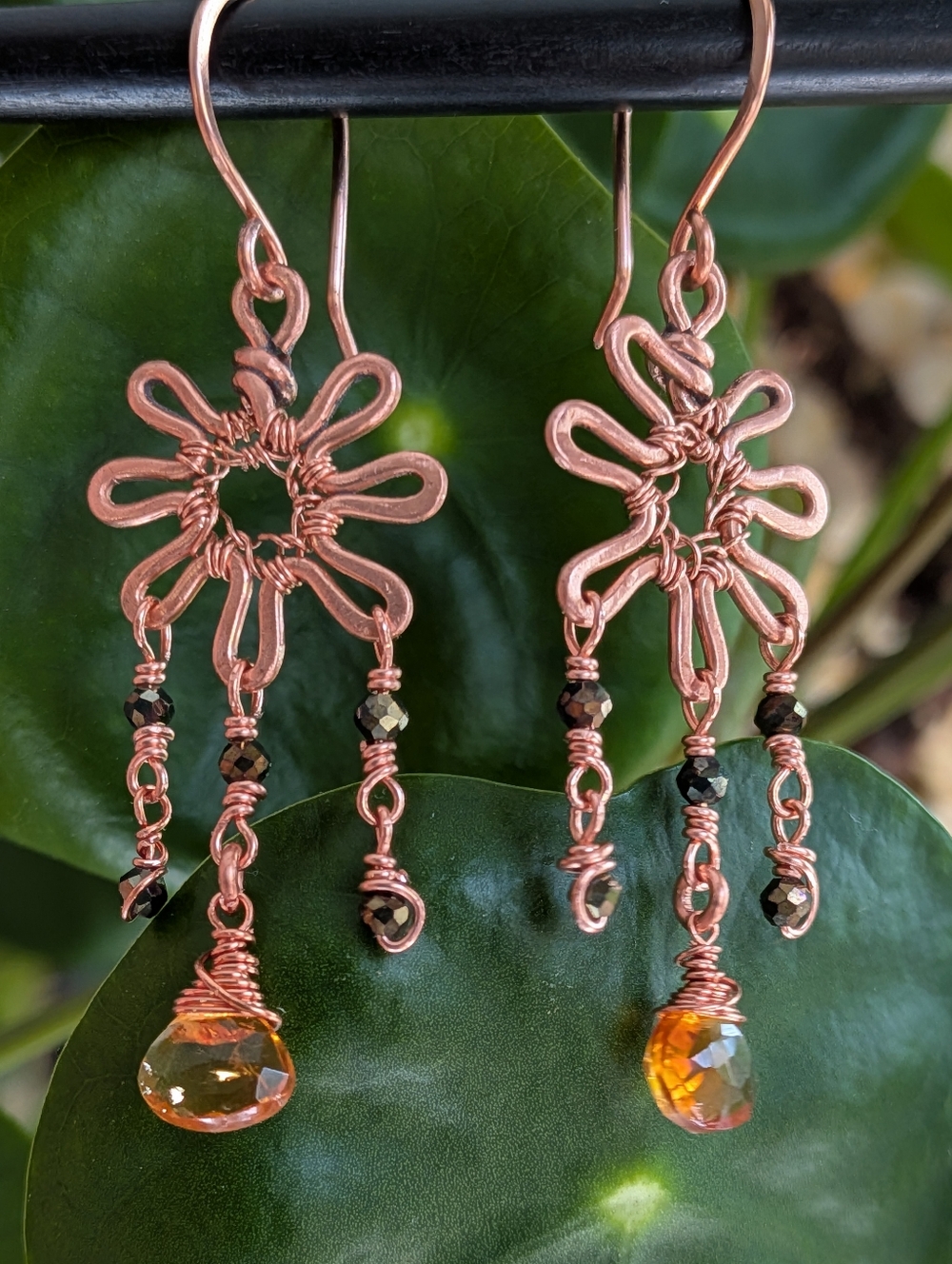 Copper Sunburst Earrings-Cognac Citrine Gems- Artisan Crafted Design-Summer Vibe - Picture 3 of 12